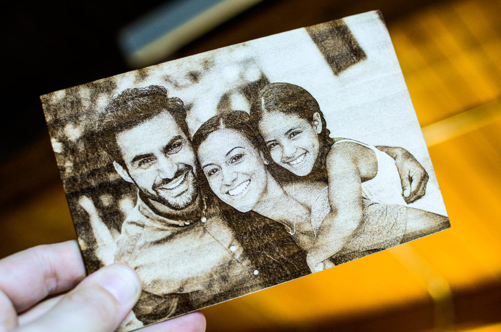Family photo printed on wood